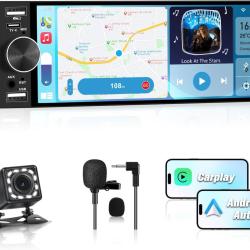 Autoradio 1 DIN avec &Eacute;cran Tactile 6,36", Compatible CarPlay & Android Auto, Bluetooth, GPS, FM, Cha