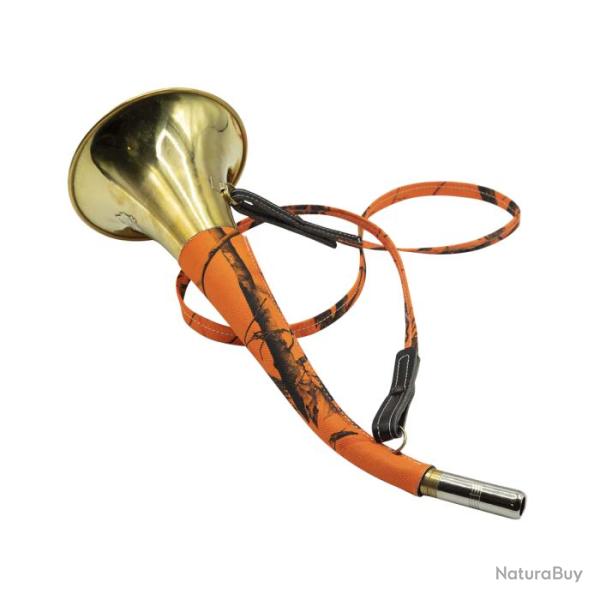 Corne de chasse pavillon gain�e orange 40cm Januel