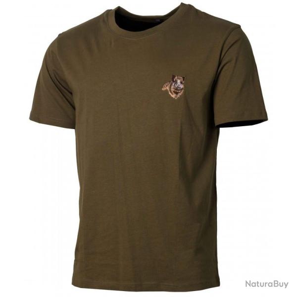 T shirt de Chasse Kaki Broderie Sanglier Treeland