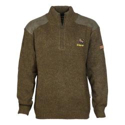 Pull de chasse Percussion Col Chemin&eacute;e Broderie Sanglier Kaki - TAILLE XL