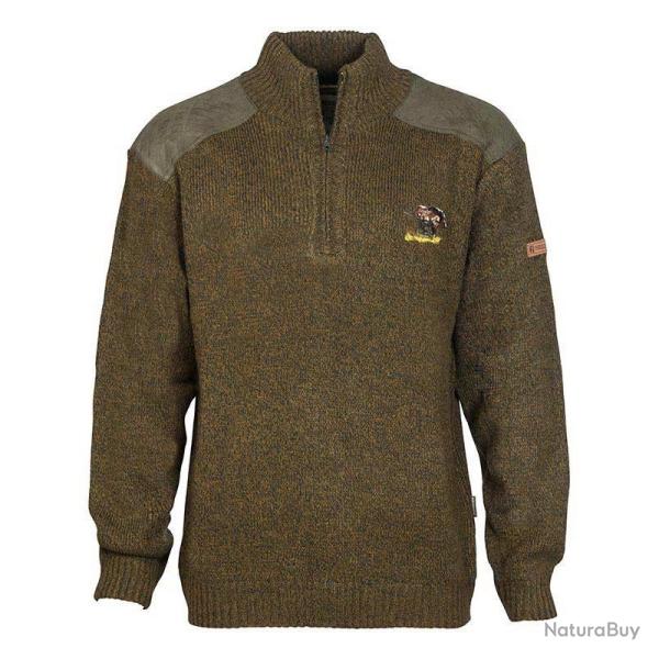 Pull de chasse Percussion Col Chemin�e Broderie Sanglier Kaki - TAILLE XL