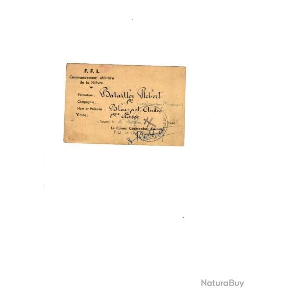 carte de bataillon ROBERT FFI