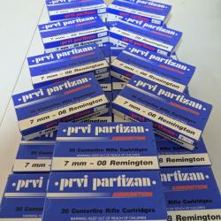 Lot 25 bo&icirc;tes munitions 7-08 rem, prvi Partizan. Pas de livraison remise en main propre sur Caen