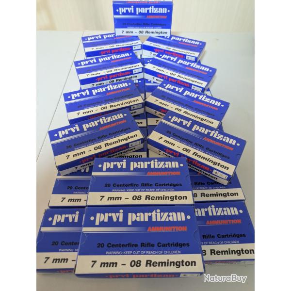 Lot 25 bo�tes munitions 7-08 rem, prvi Partizan. Pas de livraison remise en main propre sur Caen