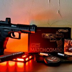 WALTHER Q5 MATCH COMBO CUSTOM NEUF SIGHT PHOS 4.5mm PLOMBS DIABOLOS +Co2 MARSHALS X 10 +PLOMBS EXPLO