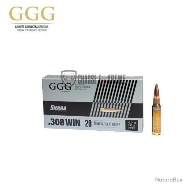 20 Cartouches GGG 190Gr Cal 308 Win HPBT Sierra Matchking