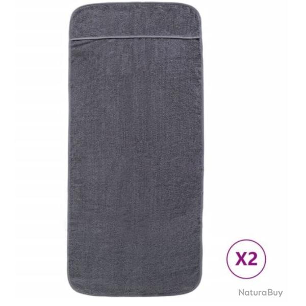 Serviettes plage tissu anthracite 75x200 cm 400 GSM absorbantes lot 2