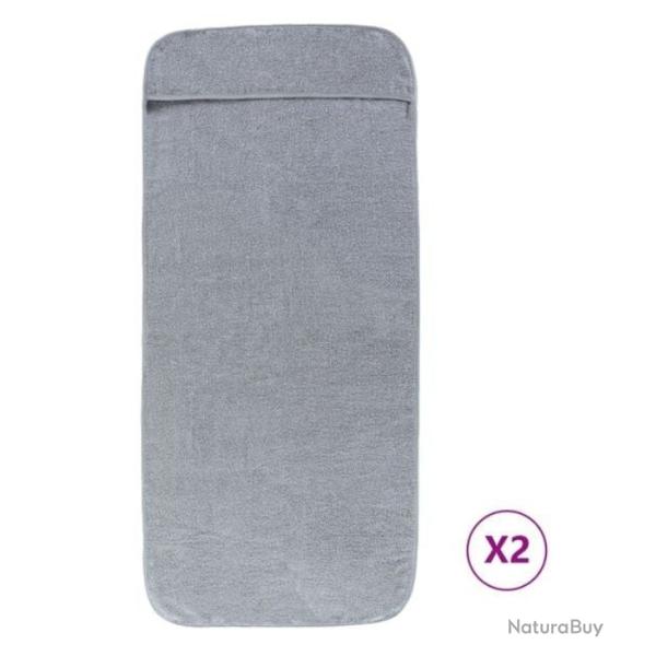 Serviettes plage tissu gris 75x200 cm 400 GSM absorbantes lot 2