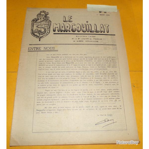 REVUE N� 34 LE MARGOUILLAT 1er MARS 1953 2�me LEGION DE MARCHE DE GARDE REPUBLICAINE ,  FORMAT 31 CM
