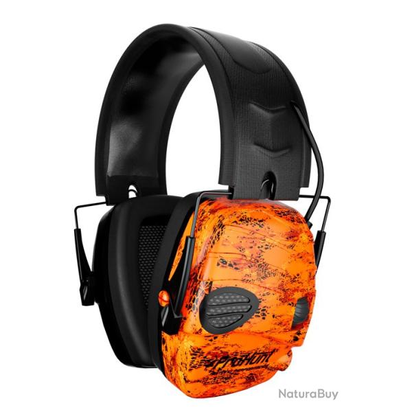 CASQUE ANTI-BRUIT PROHUNT ELECTRONIQUE ORANGE