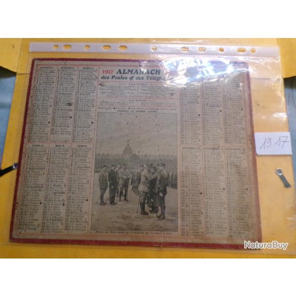 CALENDRIER - 1917 WWI ALMANACH DES POSTES ET TELEGRAPHES ,REMISE DES DECORATIONS SUR L'ESPLANADE DES