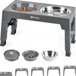 Gamelles Chiens Sur&eacute;lev&eacute;es de 5Hauteurs, Anti-Glouton & &Eacute;claboussure, Favorise une Alimentation 1,2L
