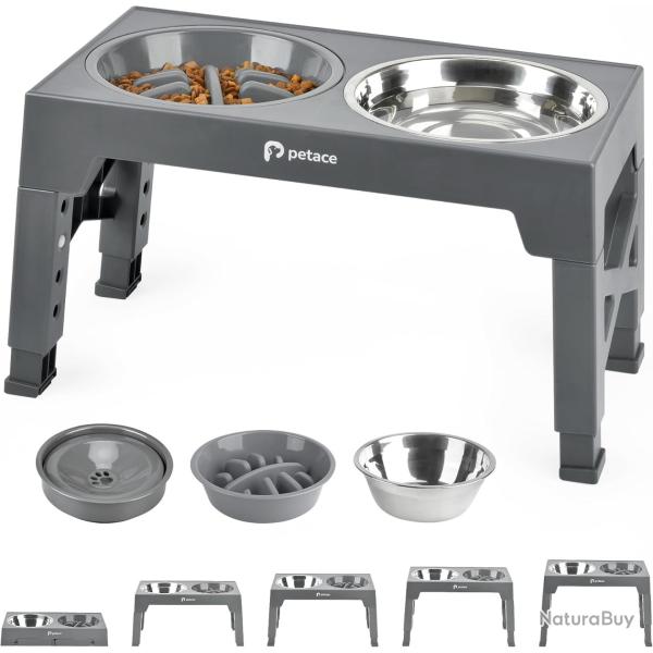 Gamelles Chiens Sur�lev�es de 5Hauteurs, Anti-Glouton & �claboussure, Favorise une Alimentation 1,2L