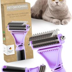 Brosse Sous Poil Chat Anti-Mue - Peigne de Toilettage Doux pour Pelage Long et Court, Dents Inox