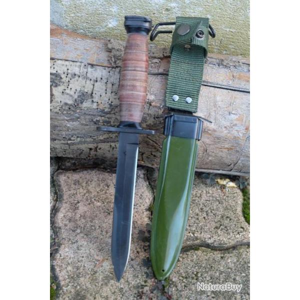 Couteau Ba�onnette USM4 PAL WWII M3 Trench Knife Army Rangers Ops Lame Acier Carbone Manche Cuir 001