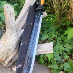 ER-FIX123OR Machette Elk Ridge Lame Acier 3Cr13MoV Black Fonction Scie Manche FRN Orange &Eacute;tui NylonA