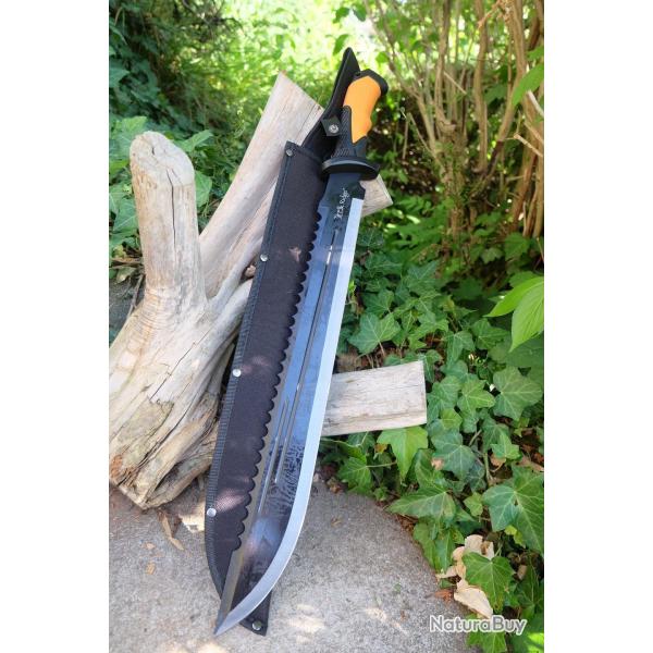 ER-FIX123OR Machette Elk Ridge Lame Acier 3Cr13MoV Black Fonction Scie Manche FRN Orange �tui NylonA