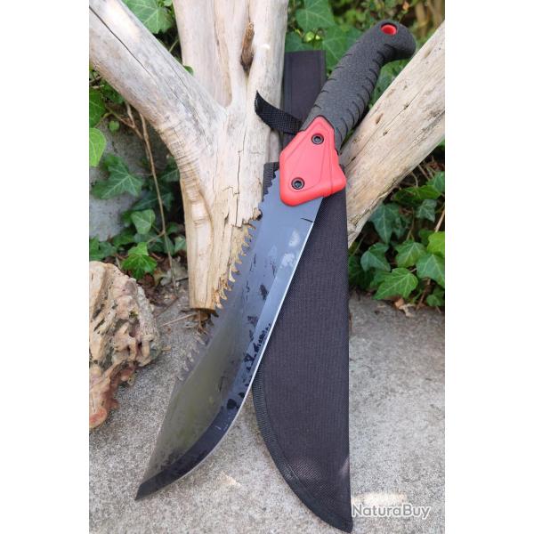 Gros Couteau Combat Machette Bowie Lame Acier 3Cr13 Manche Abs Black/Red Etui Nylon Survie Treck 01