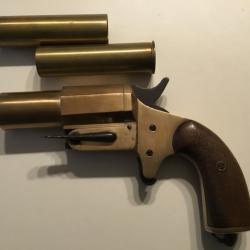 Pistolet lance-fus&eacute;es Chobert Paris d'origine - Bronze / Laiton & Bois + douilles