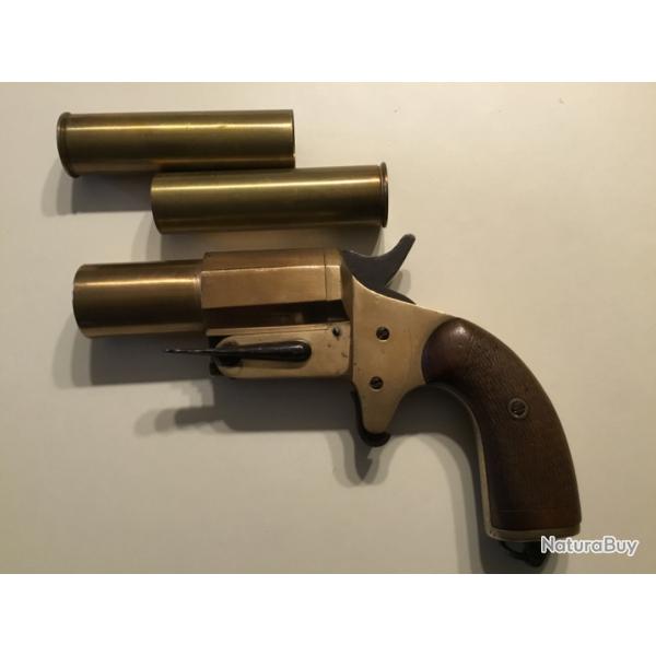 Pistolet lance-fus�es Chobert Paris d'origine - Bronze / Laiton & Bois + douilles