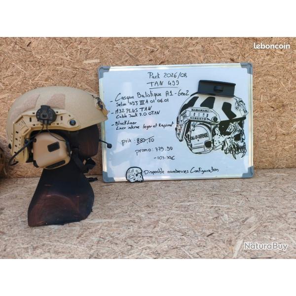 Pack casque balistique A1 GEN2 Coyote Brown PRO