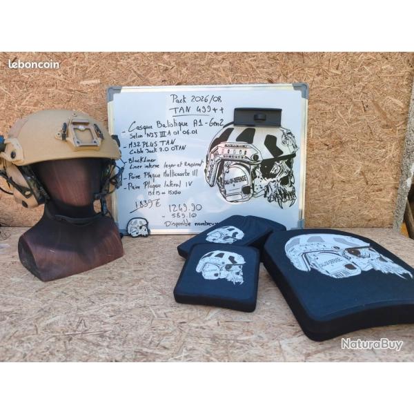 Pack casque + plaques Balistique A1 GEN2 Coyote Brown PRO COMPLET