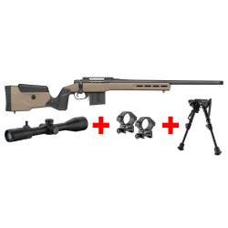Carabine MOSSBERG Patriot LR Tactical cal. .308 Win Pack lunette RTI 6-24x50 FFP + bipied HARRIS