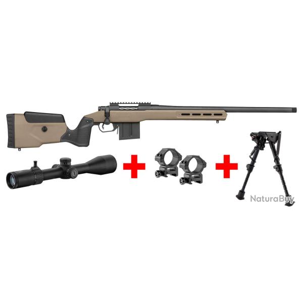 Carabine MOSSBERG Patriot LR Tactical cal. .308 Win Pack lunette RTI 6-24x50 FFP + bipied HARRIS