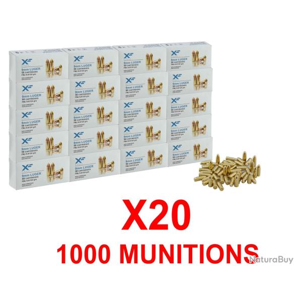 Pack 1000 munitions ATS X-Force 9x19 mm FMJ 124 gr (20x50)