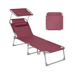Chaise longue bain de soleil transat de relaxation avec dossiers et parasol inclinables pliable l&eacute;g