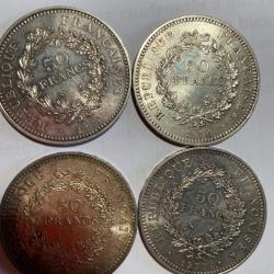 4 pi&egrave;ces de 50 Francs ARGENT HERCULE