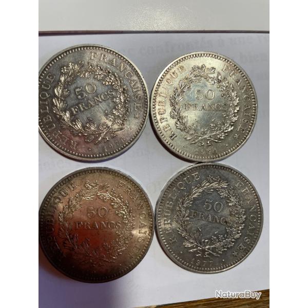 4 pi�ces de 50 Francs ARGENT HERCULE