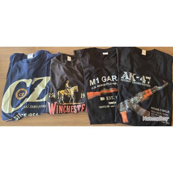 T-shirt - lot de 4 t-shirt taille L : Garand - AK47 - CZ - Winchester