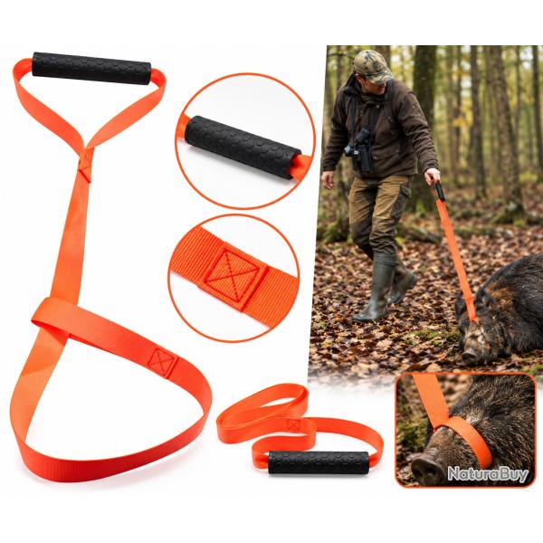 Sangle de traction pour gibier avec poign�e ergonomique - 150 cm