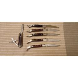 six couteaux laguiole 5 de 13 cm longueur totale et un pliant plier 5 ,6 cm