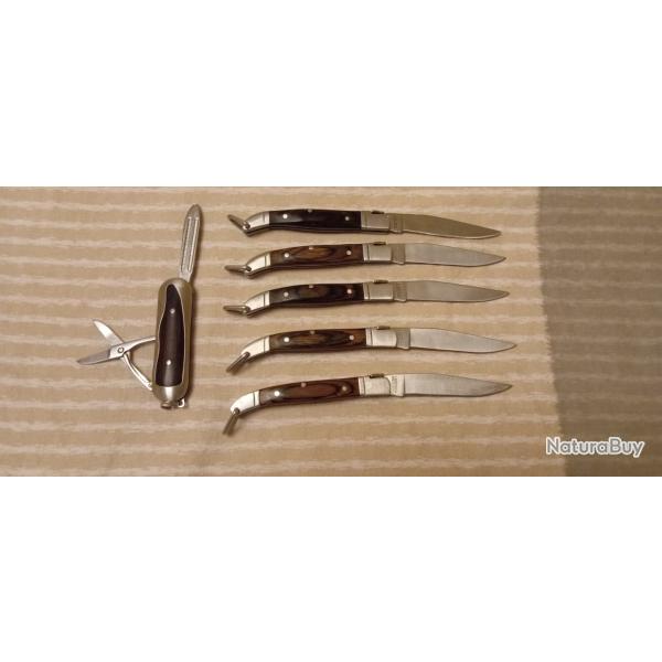 six couteaux laguiole 5 de 13 cm longueur totale et un pliant plier 5 ,6 cm