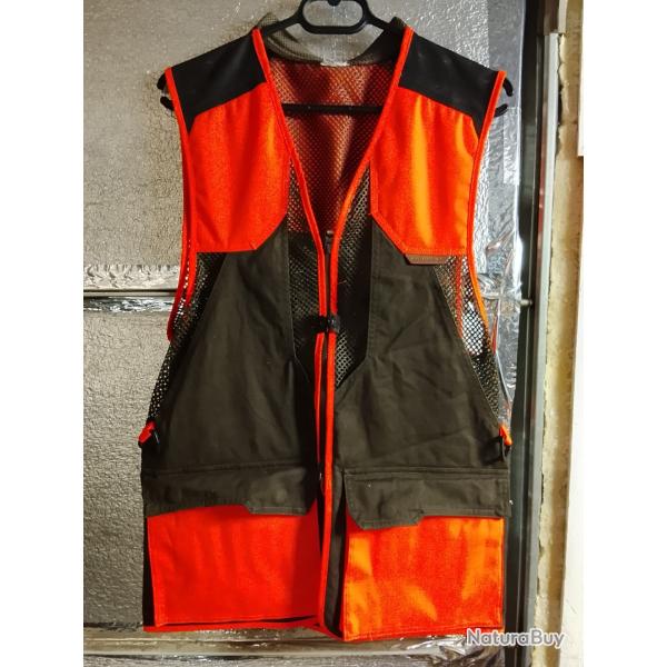 2 gilets sans manches orange chasse