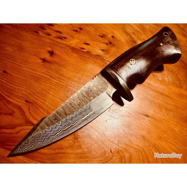 Couteau chasse Damas  - Manche Palissandre - Skinner