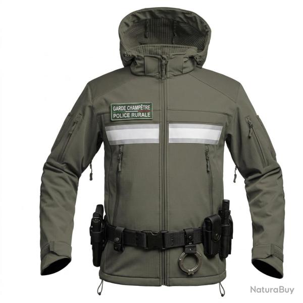 Blouson Softshell kaki GARDE CHAMPETRE / POLICE RURALE + capuche XS