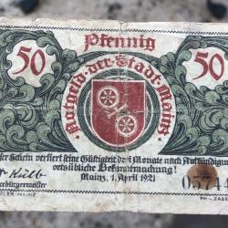 ALLEMAGNE * BILLET 50 PFENNIG  1 AVRIL 1921  BANK NOTE * DEUTSCHLAND GERMANY WW2
