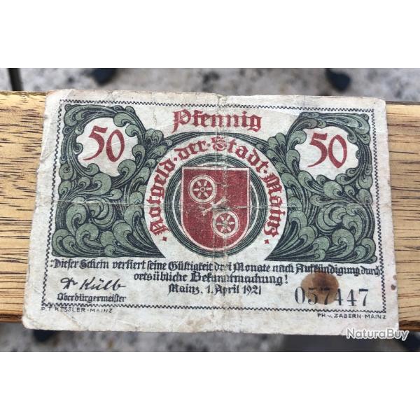 ALLEMAGNE * BILLET 50 PFENNIG  1 AVRIL 1921  BANK NOTE * DEUTSCHLAND GERMANY WW2