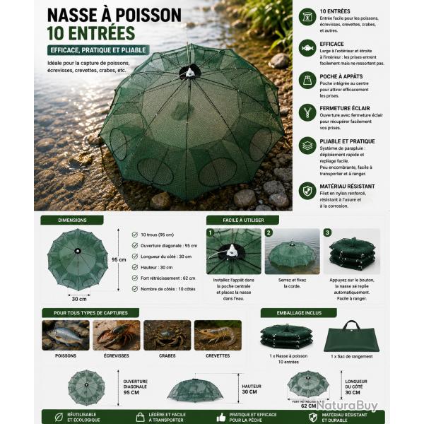 Nasse � Poissons Pliable - 10 Entr�es