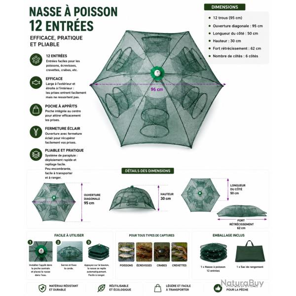 Nasse � Poissons Pliable - 12 Entr�es