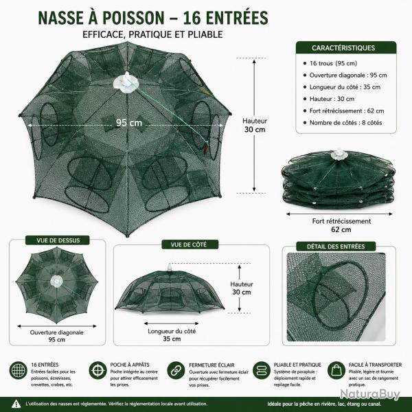 Nasse � Poissons Pliable - 16 Entr�es
