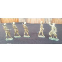 Lot de 5 Soldats de Plomb Infanterie Coloniale Soldats et Officier (Mignot?)