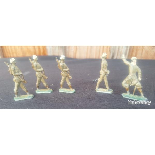 Lot de 5 Soldats de Plomb Infanterie Coloniale Soldats et Officier (Mignot?)