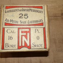 UNE BOITE de 25 CARTOUCHES  CAL.16 DOUILLES ALU