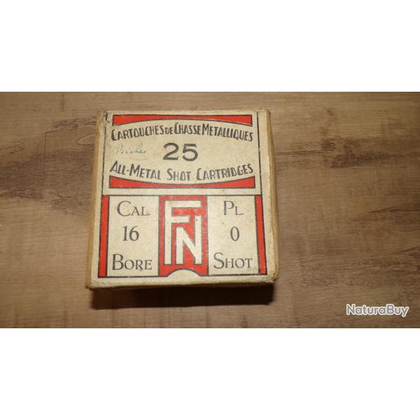 UNE BOITE de 25 CARTOUCHES  CAL.16 DOUILLES ALU