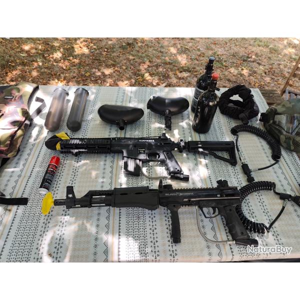 Lot 2 lanceurs paintball Tippmann Sierra One Tactical Edition et Valken Blackhawk full accessoires