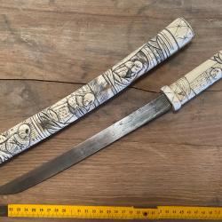 ANCIEN COUTEAU JAPONNAIS "TANTO " MANCHE OS D&Eacute;COR SAMOURAI / BON ETAT